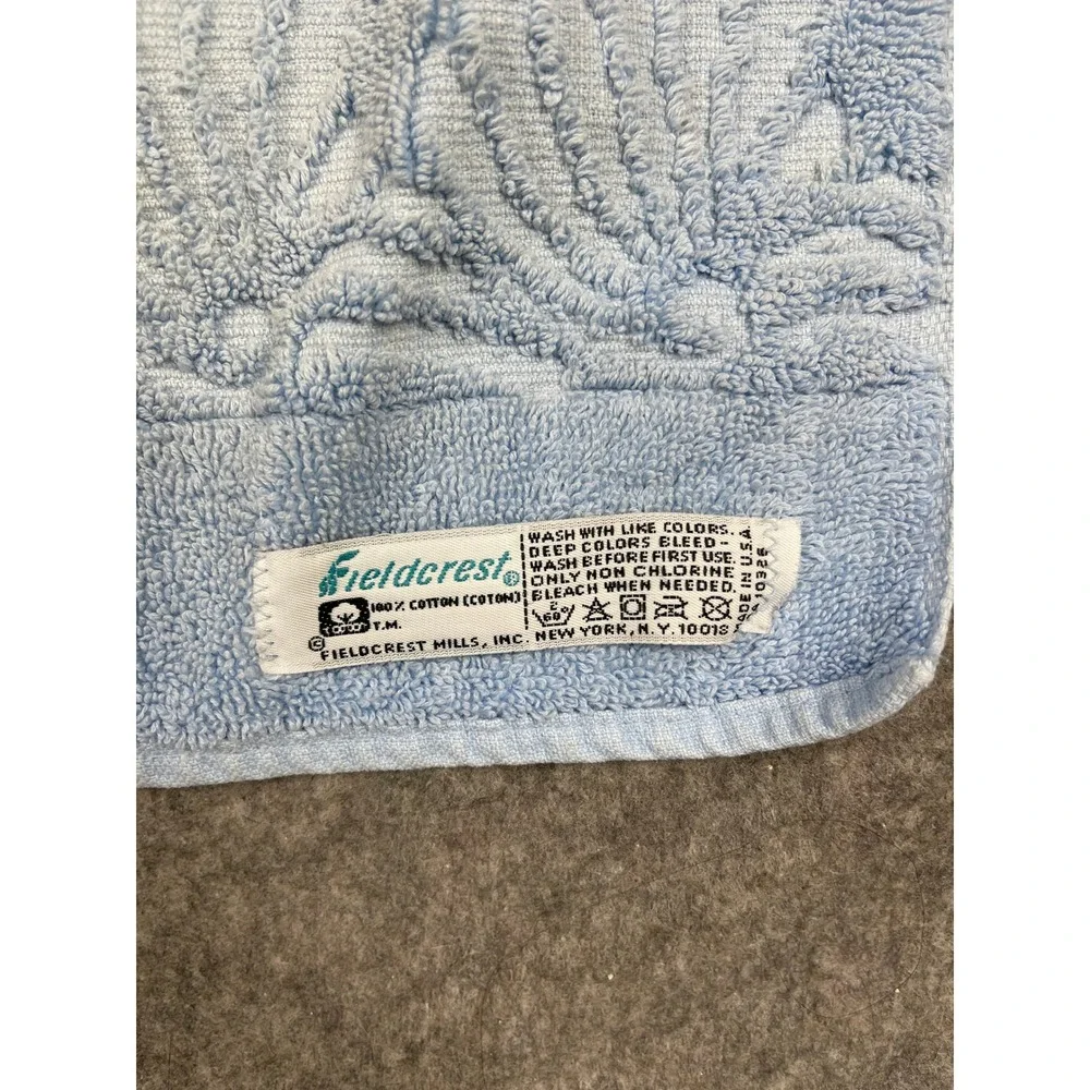 Vintage Light Blue Hand Towels Set of 2 Cotton Shell Border USA Made 27
